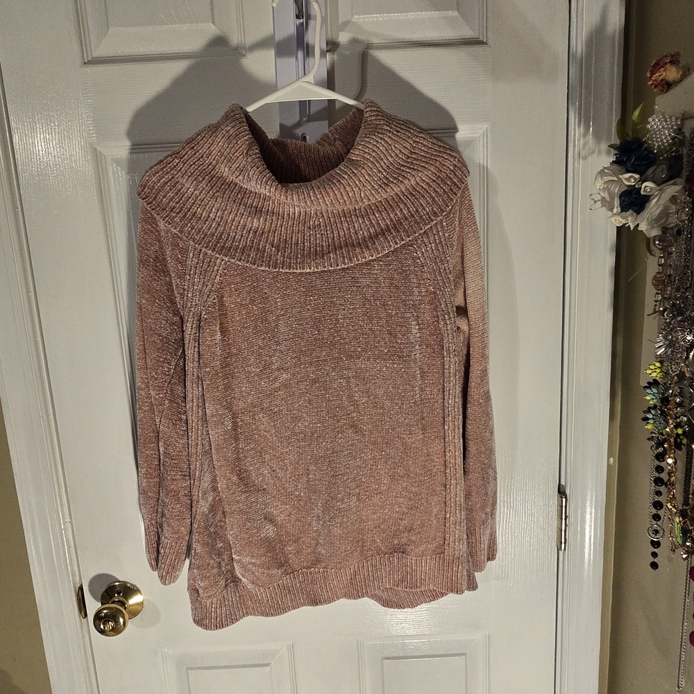 JustFab Womens Chenille Cowl Neck Sweater Blush Pink Long Sleeve Pullover Small